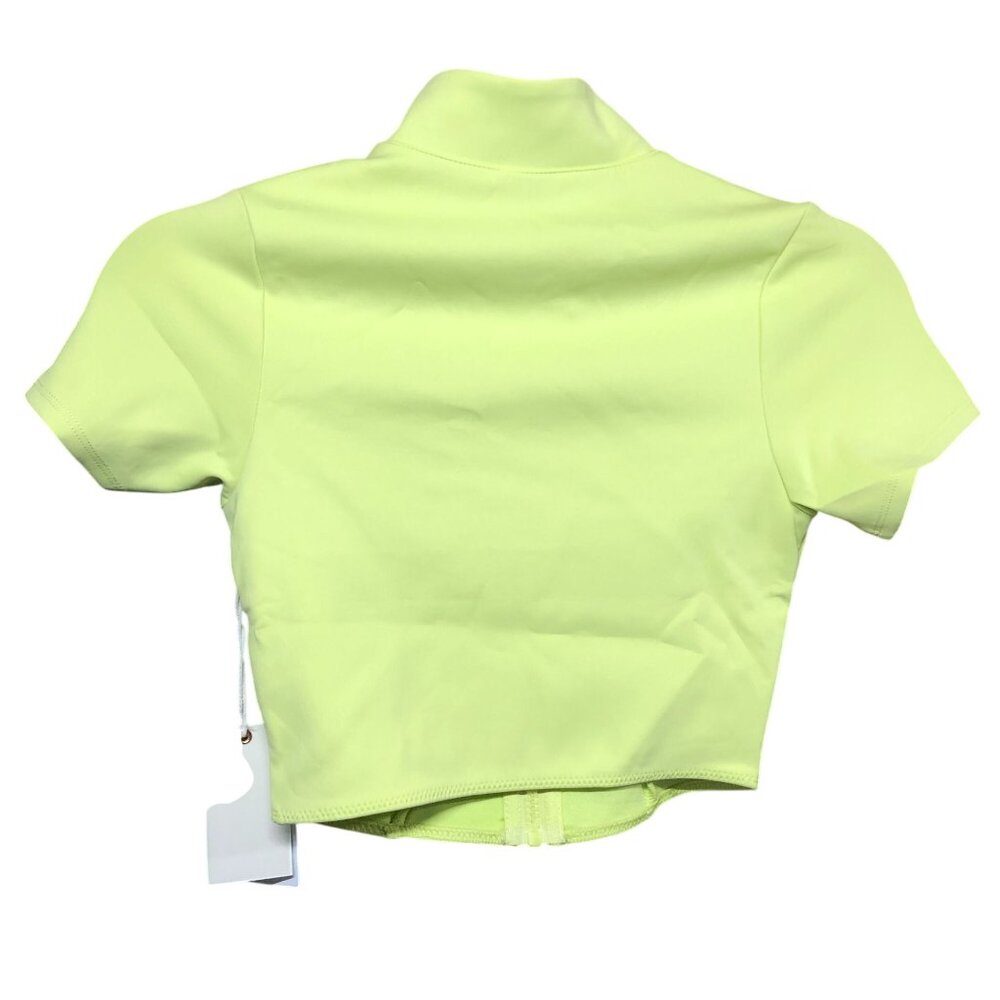 Good American Scuba Surf Shirt Cropped Short Sleeve Rash Guard Zip Green 2 US M - Picture 3 of 4